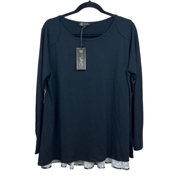 DG2 by Diane Gilman Tops - DG2 by Diane Gilman Womens Top Blouse Long Sleeves Pleated Floral Hem Black L*